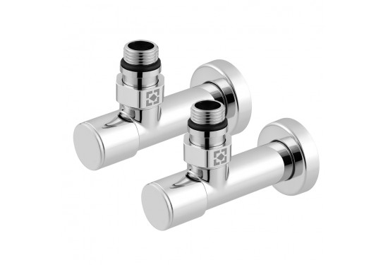 Комплект довгастих кутових радіаторних кранів з накидною гайкою і круглою ручкою RV-4012