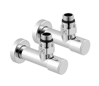 Комплект довгастих кутових радіаторних кранів з накидною гайкою і круглою ручкою RV-4012