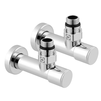 Комплект довгастих кутових радіаторних кранів з накидною гайкою і круглою ручкою RV-4012