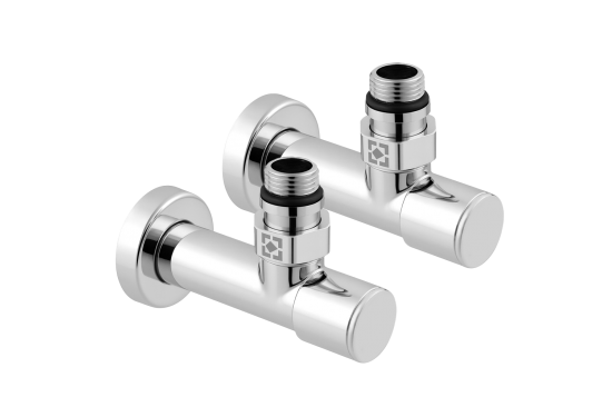 Комплект довгастих кутових радіаторних кранів з накидною гайкою і круглою ручкою RV-4012