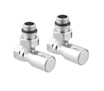 Комплект кутових радіаторних кранів з накидною гайкою і круглою ручкою RV-6012