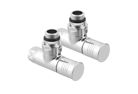 Комплект кутових радіаторних кранів з накидною гайкою і круглою ручкою RV2012-2034