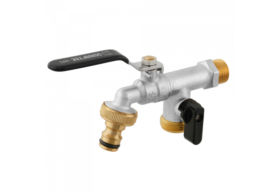 Кран подвійний поливальний кульовий RAFTEC BLACK KP0102 Кран подвійний поливальний кульовий RAFTEC BLACK KP0102