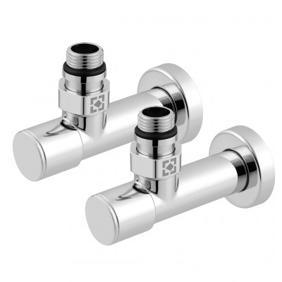 Комплект довгастих кутових радіаторних кранів з накидною гайкою і круглою ручкою RV-4012