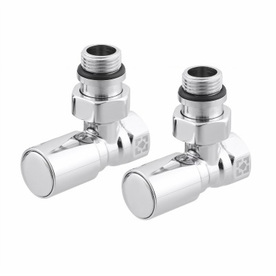 Комплект кутових радіаторних кранів з накидною гайкою і круглою ручкою RV-6012